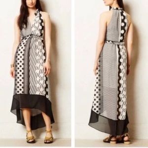Anthro Maeve Black/White Channeled Dot Maxi Dress